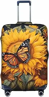 [Pvinnk] Sunflower Butterfly Print Protective Luggage Cover Elastic Washable Suitcase Protector Travel Gear Protector, White, Large