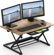 32 Rustic Brown Sit-to-Stand Desk Converter - Height Adjustable