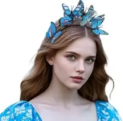 [KorViSHOW] Blue Butterfly Fascinator Headband for Women - Monarch Butterfly Crown Tea Party Halloween Costume Headpiece for Lady Girls Kentucky Headwear Carnival Dress Up Derby Festival Hair Accessories