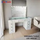 WHITE GLASS TOP MAKE-UP DRESSER TABLE WITH LED MIRROR WITH DRAWER KLDS11-Y