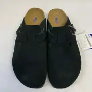 Birkenstock New w/ Box Boston Black Suede Soft Footbed Narrow - Select Size