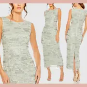 NWT MAC DUGGAL [ 6 ] 93834 Sleeveless Crystal Fringe Column Dress Sage #J1647