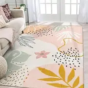 Lahome Kiki Forest Theme Botanical Print Area Rug, Pink, 5x7 Foot