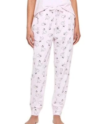 Woman's Medium Pink Jogger Pyjama PantsWith Dog/Flower Pattern - Brand New