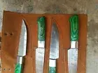 Handmade Damascus Steel Kitchen/Chef Knife Set with Dollar Wood Handle+ Roll Bag
