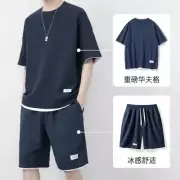 Men's Waffle Shorts Short Sleeve Sports Casual Suit Two-piece Short Sleeve Sets