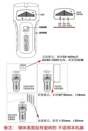 牆體探測器 木柱 金屬 電線 電壓檢測儀 梁柱探測儀 探測器 墻體探測儀室內裝修墻壁鉆孔測暗線鋼筋金屬電纜 交換禮物全館免運