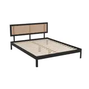 Casa Decor King Tulum Rattan Wooden Platform Bed Frame w/ Bed Head Black