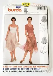Burda 8671 Sewing Pattern Hankercheif Skirt With Zip Size 6-16