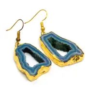 Druzy Geode Earrings Gold Electroplated Handmade Gemstone Jewelry JP11097