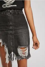 New One Teaspoon Black Sea Vixen Skirt Womens 22 Zip Front Mini Denim