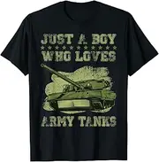 [VidiAmazing] Just A Boy Who Loves Army Tanks Retro Vintage Tank Retro ds641 T-Shirt