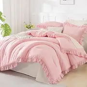 Andency Pink Oversized Super King Plus Comforter Set, 3 Pieces Shabby Chic Ruffle Solid Super King Plus Bedding Sets, All Season Soft Lightweight Down Alternative Bed Set for Adults Men Women
