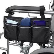 2 PCS wheelchair bag and Reflective Stripes, Black and Gray Wheelchair Side Bag, Wheelchair Accessories for Seniors, Wheelchair Armrest Side Bag for Manual Wheelchair, Electric Wheelchairs, Rollator and Walker (Black)