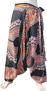 [Full Funk] Baggy Crotch Side Tied Mao Hill Tribe Harem Lounge Pants Dashiki Art