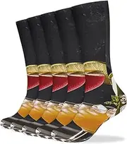 [FZQVSGW] World War 2 Aircraft Airplane Athletic Socks Pack of 5, Breathable Crew Socks, Outdoor Sports Socks for Men Women, Cocktail Glasses and Wine Bottles, 15.5, Cocktail Glasses and Wine Bottles