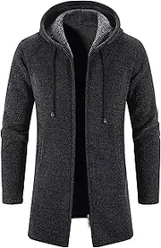 [Maiyifu-GJ] Men's Full Zip Cardigan Sweater Fleece Lined Knitted Hooded Sweaters Jackets Winter Warm Outerwear with Pockets