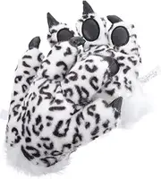 [TOVINANNA] 1 Pair Snow Leopard Plush Paw Gloves for Women Furry Winter Mitts for Cosplay Halloween Masquerade Parties and Carnival