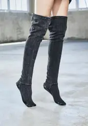 [DARKER WAVS] Bassline Worn Wash Thigh High Socks