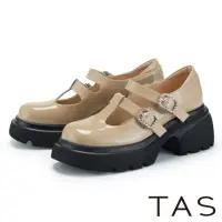 在飛比找momo購物網優惠-【TAS】復古丁字釦帶真皮鋸齒厚底瑪莉珍鞋(棕色)