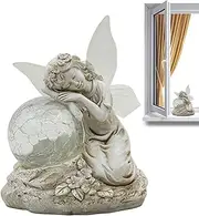 Fairy Garden Statue | Resin Fairy Garden Figurines Outdoor Decor with Glass Ball | Fairy Solar Lights, Hand-Painted Garden Yard Art for Porch Patio Backyard Garden