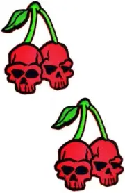 Cherry Skull Fashion Patch Set - Adorable Iron-On Emblems for Jackets, Jeans, Ba