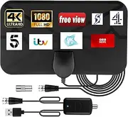 Newest Digital Indoor TV Aerial for Freeview TV, 250+ Long Range Reception, Antenna with Amplifier Signal Booster Support 4K 1080P HDTV, DTMB, ATSC, DVB-T, DMB-T,ISDB-T & 13.7 ft Coax Cable