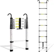 Telesladder 1.5M-8.1M, Extension Ladder with Hooks and Stabilizer, Portable Loft Ladders Aluminium, Max Load 150Kg/330Lb/E*Panded Length 3.1M/10.1Ft
