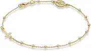 [Miabella] 925 Sterling Silver or 18Kt Yellow Gold Over Silver Italian Rosary Cross Bead Charm Link Chain Anklet for Women Teen Girls, Made in Italy