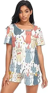 [RPLIFE] Cute Party Cats Women Pajamas Shorts Set, Matching Womens Pajama Sets, Cute Party Cats, XX-Large