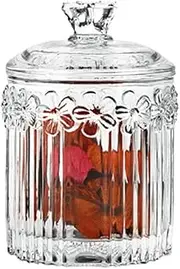 JIEQIJIAJU Decorative Glass Jar with Lid, Clear Apothecary Jar Crystal Canister Jar Bathroom Vanity Organizer for Cotton Ball & Swab, Cotton Pads, Hair Band, Jewelry, Tea and Candy Storage