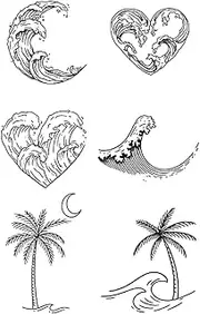 Semi-Permanent Tattoo,Heart-Shaped Coconut Tree On The Sea,Tree Tattoos,Resilience,Water-Resistant,Real Tattoo Look,Lasts 1-2 Weeks,18 x 11 cm