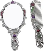 NULYLU Retro Hand Mirror Set Vintage Style Embossed Mirror Comb for Women Quick Makeup Touch-ups Decorative Chic Design