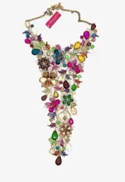 Christian Siriano Floral Chandelier Waterfall Rhinestone Bib Statement Necklace