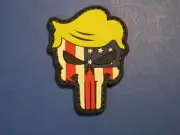TRUMP USA SKULL PVC RUBBER PATCH SMALL CREST / CAP SIZE HOOK BACK FREE SHIPPING!