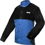QeeLink Welding Jacket with Split Leather Sleeves | Premium Flame Resistant (FR) Cotton Body Light Weight Welder Jackets