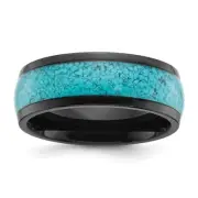 Titanium Polished Black IP-plated with Turquoise Inlay 8mm Band Ring Size 12
