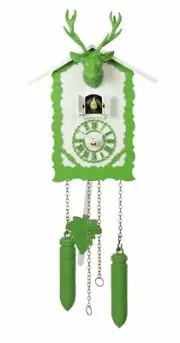 Quartz Cuckoo Clock with music and deer head, green TU 360/20 QM gruen NEW