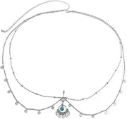 [Generic] Sexy Sequin Tassel Waist with Rhinestone Dangle Belly Summer Beach Crystal Button Chain Navel Piercing Ring Bikini Festival Belly Body Chain Jewelry for Women