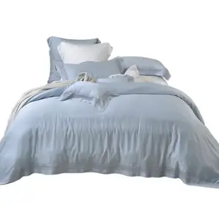法國CASA BELLE 山嵐序語 雙人天絲刺繡拼接四件式防蹣抗菌吸濕排汗兩用被床包組-藍色