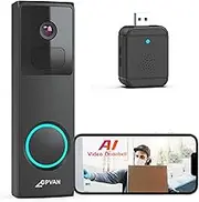 CPVAN Wireless Video Doorbell Camera with Bell - 2K HD Battery Smart Video Doorbell with PIR Motion Detection Night Vision, Instant Alarm, 2-Way Audio, Support SD Card and Cloud Storage