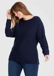 [Virtuelle] Taking Shape Natural Pindot Jumper Size 20 in Navy / Jade, Viscose - Plus Size Women's Clothing Navy / Jade