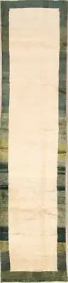 Soft Plush Ivory/ Green Gabbeh Zolanvari Runner 2' 7" x 10' 9" Rug Handmade Wool