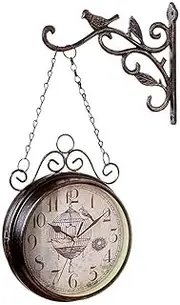 Outdoor Wall Clock Weatherproof, Double-Sided Garden Ornaments, Easy to Read Numbers European Style Classical Hanging Clock