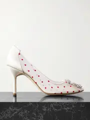 [Manolo Blahnik] Manolo Blahnik - Hangisi 90 Satin-trimmed Crystal-embellished Flocked Mesh Pumps - White - IT37 IT 37 White