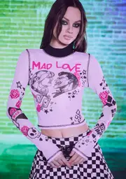[Dolls Kill x DC] Mad For Each Other Mesh Top
