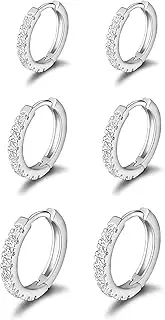 [Generic] LYLYMIMI 3 Pairs Small Hoop Earrings Tiny Cartilage Earrings Cubic Zirconia Cuff Earrings White Gold Huggie Hoop Ear Piercing Earrings for Women 8mm 10mm 12mm