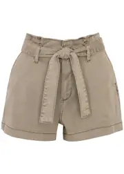 Paige Anessa Belted Stretch-denim Shorts, Shorts, Taupe - W29 W29