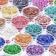 24 Box Crushed Glass Craft Glitter Fine for Resin Art, Small Broken Glass Pieces Irregular Metallic Crystal Chips Chunky Flakes Sequins for Nail Arts DIY Vase Filler Epoxy Jewelry Making Decoration