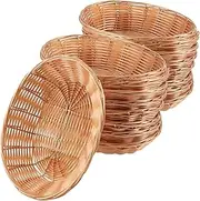 [FUNSUEI] 18 Pack 9 x 6 x 2.3 Inches Oval Poly Wicker Bread Baskets, Food Serving Baskets, Handmade Woven Pantry Organizer for Storing Bread, Vegetables, Fruits, Snacks and Crafts, Natural